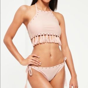 Blush Pink Fringe Halter 2 Piece Bikini